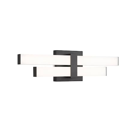 Z-Lite Zane Vanity, 2-Light, 18 In.W x 2.5 In.L x 5 In.H, Matte Black/Frosted 1008-18W-MB-LED